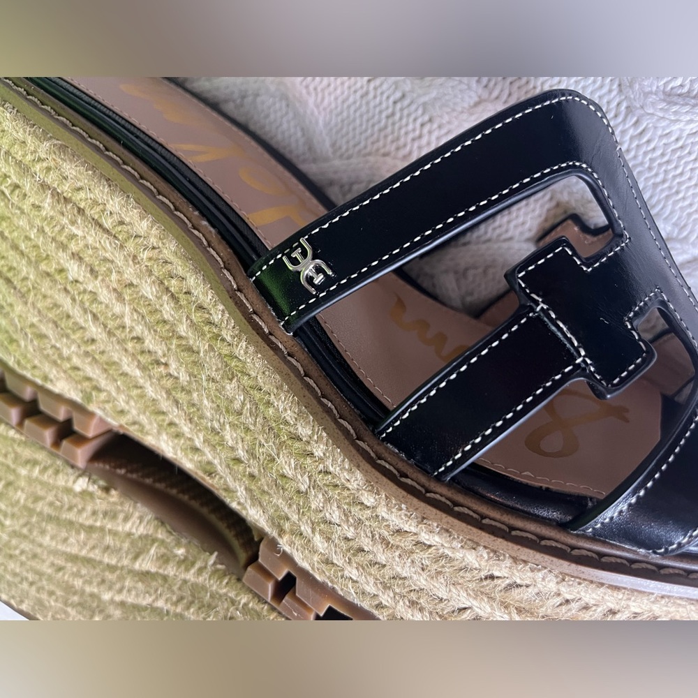 Sam Edelman Black Laine Platform Wedge Sandals Leather Women’s Size 9.5 - Picture 8 of 16